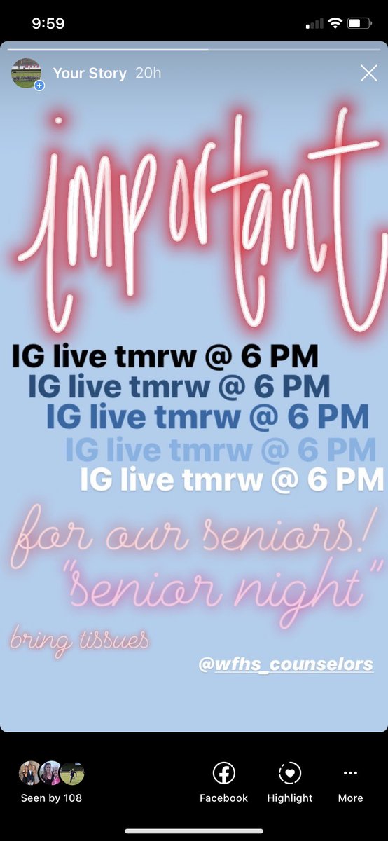 soccer_wfhs's tweet photo. Live on Insta tonight at 6:00!  A way to celebrate the team and our seniors for one last night in Trentini!! https://t.co/NQjaeGlJ76