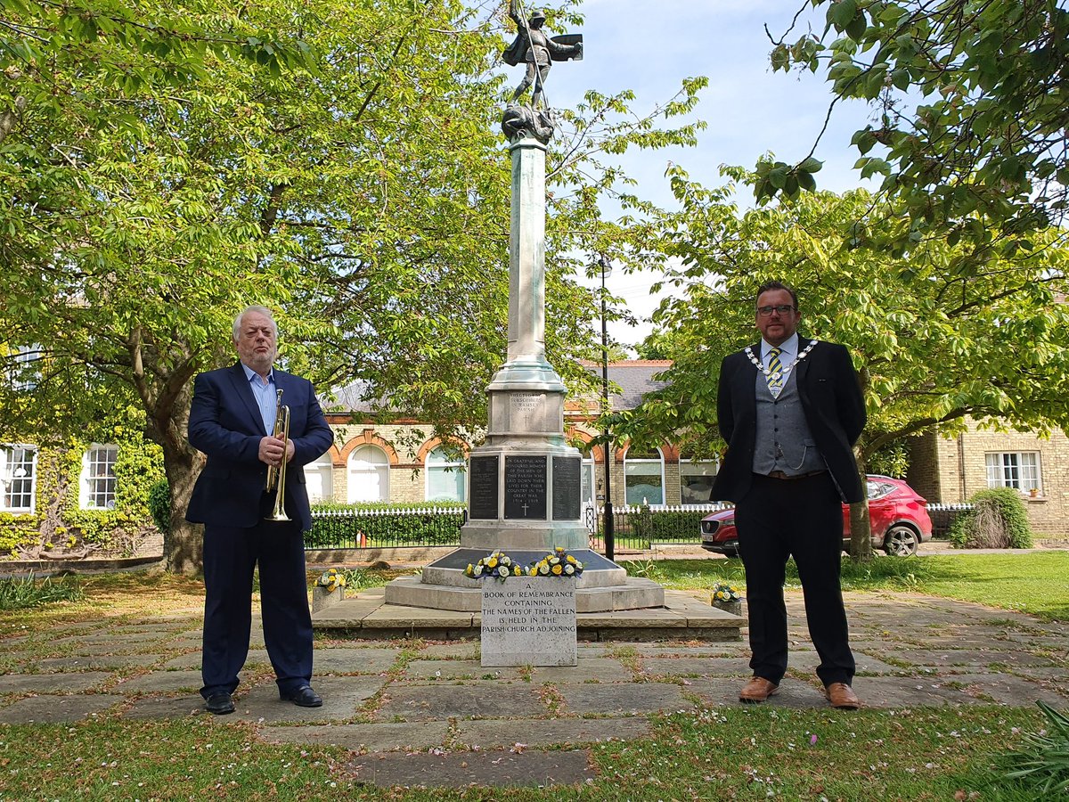 Very proud to stand at the war memorial here in Ramsey in glorious sunshine filming the last post and the National Toast ready to go out tomorrow for #VEDay75 #Ramsey #Mayor #Proud #Fens