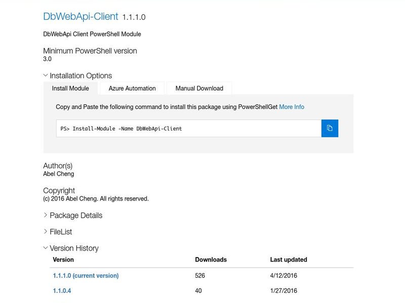 AndySvints's tweet photo. #Module: DbWebApi-Client
Author: Abel Cheng
ProjectUri: https://t.co/SDt9wFV70F
DbWebApi Client PowerShell Module
#AndySvints #RandomPSModule #DbWebApi #Client #WebApi https://t.co/JOdWVsQczl