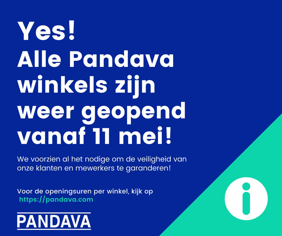 Vanaf maandag 11 mei, verwelkomen we jullie graag terug in onze winkels Pandava Hoevenen, Pandava Schoten en Pandava Brasschaat! 🙌 🙌
Tot snel in één van onze winkels? 🙋‍♀️
#pandava #heropening #maatregelen #veiligwinkelen #maandag #brasschaat #schoten #hoevenen #stabroek