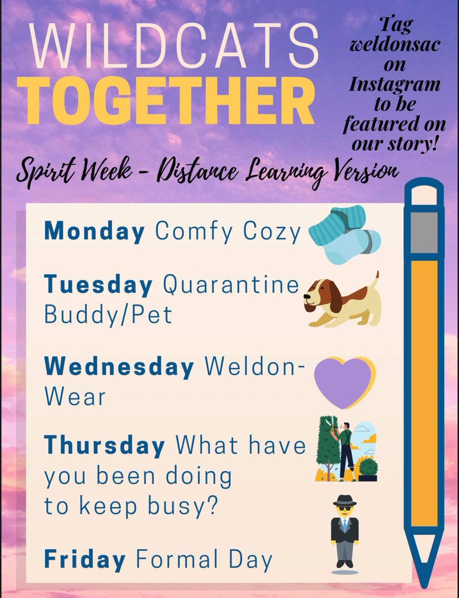 IEWeldonSAC's tweet photo. Next week (May 11-15) we will be having a Virtual Spirit week! Make sure to tag @weldonsac in your Instagram stories to be featured! https://t.co/evF5bcnRiI