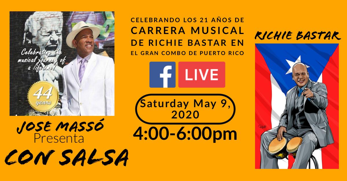 This Saturday from 4:00pm - 6:00pm I will broadcast "¡Con Salsa!" Facebook live with special guest Richie Bastar.