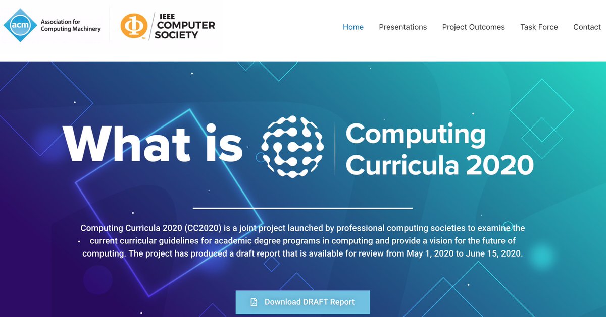 pablogarguez's tweet photo. El #ComputingCurricula2020 #CC2020 está disponible y se pueden sugerir aportaciones hasta el 15 de junio a través de una encuesta. Su objetivo es examinar pautas curriculares actuales en grados de #IngenieríaInformática y proporcionar una visión de futuro:
https://t.co/X93gHqSvVO https://t.co/SMQ2IUdzDV