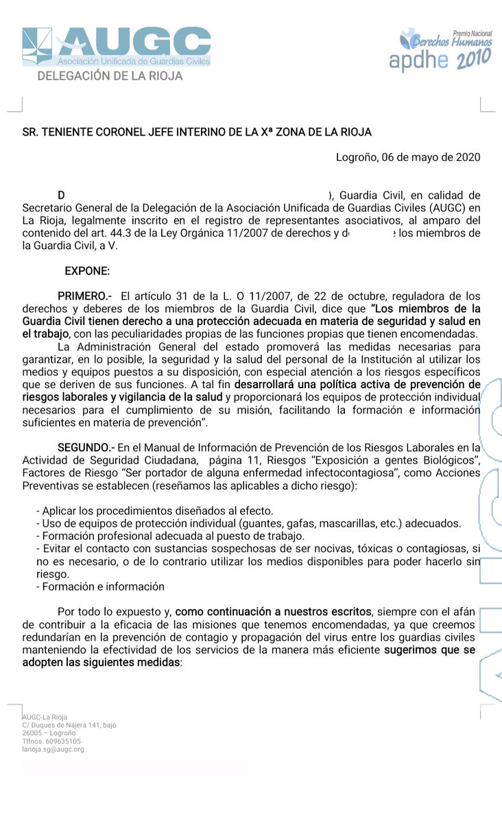 AUGC_LARIOJA's tweet photo. 💎 @AUGC_Comunica La Rioja, solicita al Jefe de la Zona de la @guardiacivil que se instalen mamparas en todas aquellas dependencias de atención al ciudadano.
👉 Entre ellas Intervenciones de Armas y Áreas de recogida de denuncias de los distintos Puestos.
#YoSoyAUGC https://t.co/afYwqRhs9O