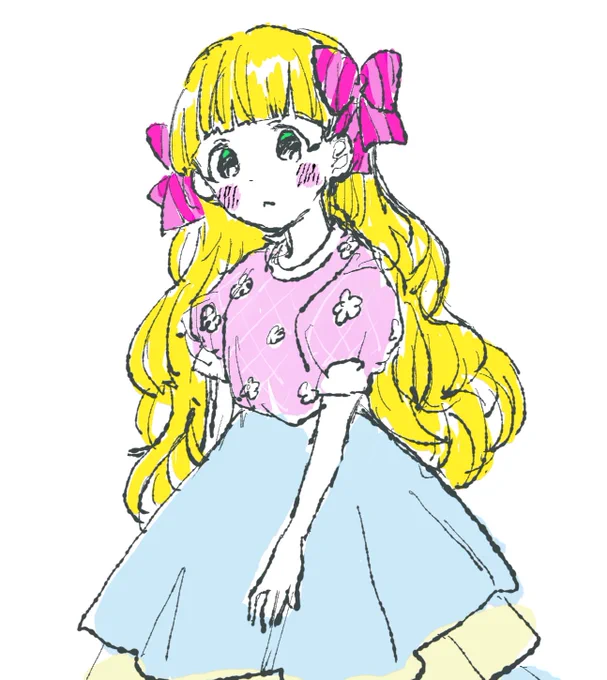 島に一緒に住んでいるマリーちゃんの擬人化とび森時代からこんなイメージ持ってたわよ、綺麗に描いてないらくがきだからタグ付けるのはやめとこ 