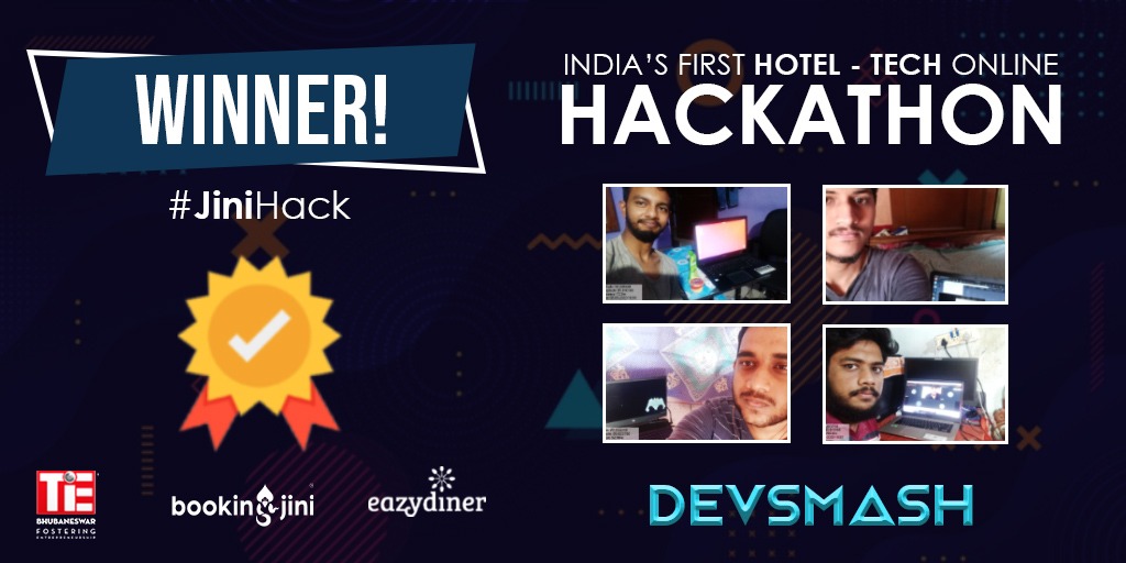 bookingjini's tweet photo. #Hackathonupdate
Congratulations DEVSMASH, the winner of the First Online Hotel-Tech Hackathon.
In case you missed it, you can check out the contest here:https://t.co/EdYnax9eO1
#Automation.
#JINIHACK #Hackathon #Bookingjini #innovation https://t.co/a8Vx8qdbbV
