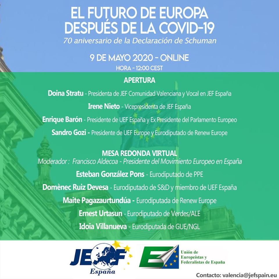 JEFCValenciana's tweet photo. 🚨 Evento 🚨
Con motivo del 70 aniversario de la Declaración de Schuman, os invitamos al acto: "El Futuro de Europa Después de la COVID-19" 👇👇
Además, ¡presentaremos una Declaración escrita por jóvenes europeístas! #orgullosos

📲💻 Enlace: https://t.co/cwoO2puCzT 
¡Compártelo! https://t.co/PeoshsdwAj