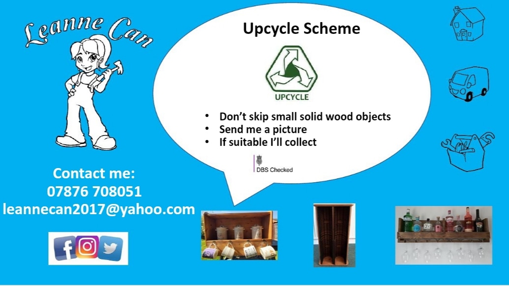 LeanneCan2017's tweet photo. @LeanneCan2017 Upcycle Scheme!
Recycling centres opening next week....
STOP before you skip it - send me a photo.
Looking for small solid wooden projects 😎. 
If suitable I'll collect FOC.
#upcycle https://t.co/vBBGiTtCiw
