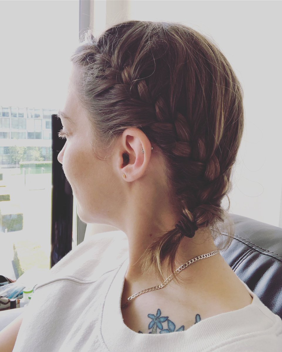 SueBrunningBM's tweet photo. Downside of #lockdown: hair is getting pretty long. Upside of lockdown: I finally learned how to braid my hair against my head. I am ready to go into a pop culture version of an #EarlyMedieval battle. If only #Flexcalibur wasnβt marooned in my office π https://t.co/act1Jngwii