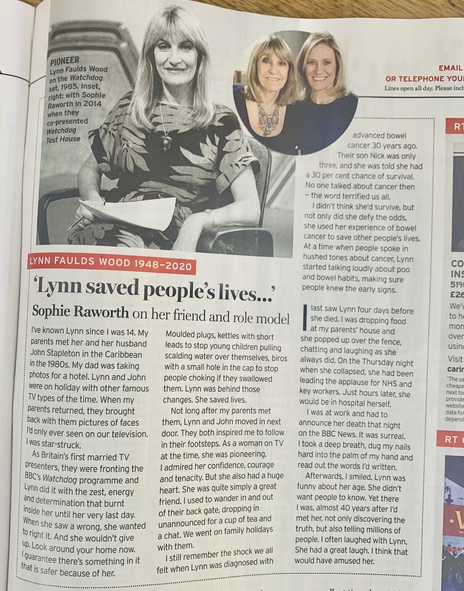 sophieraworth's tweet image. Wrote a piece for @RadioTimes about Lynn Faulds Wood who died suddenly 2 weeks ago today @JohnStapletonTV