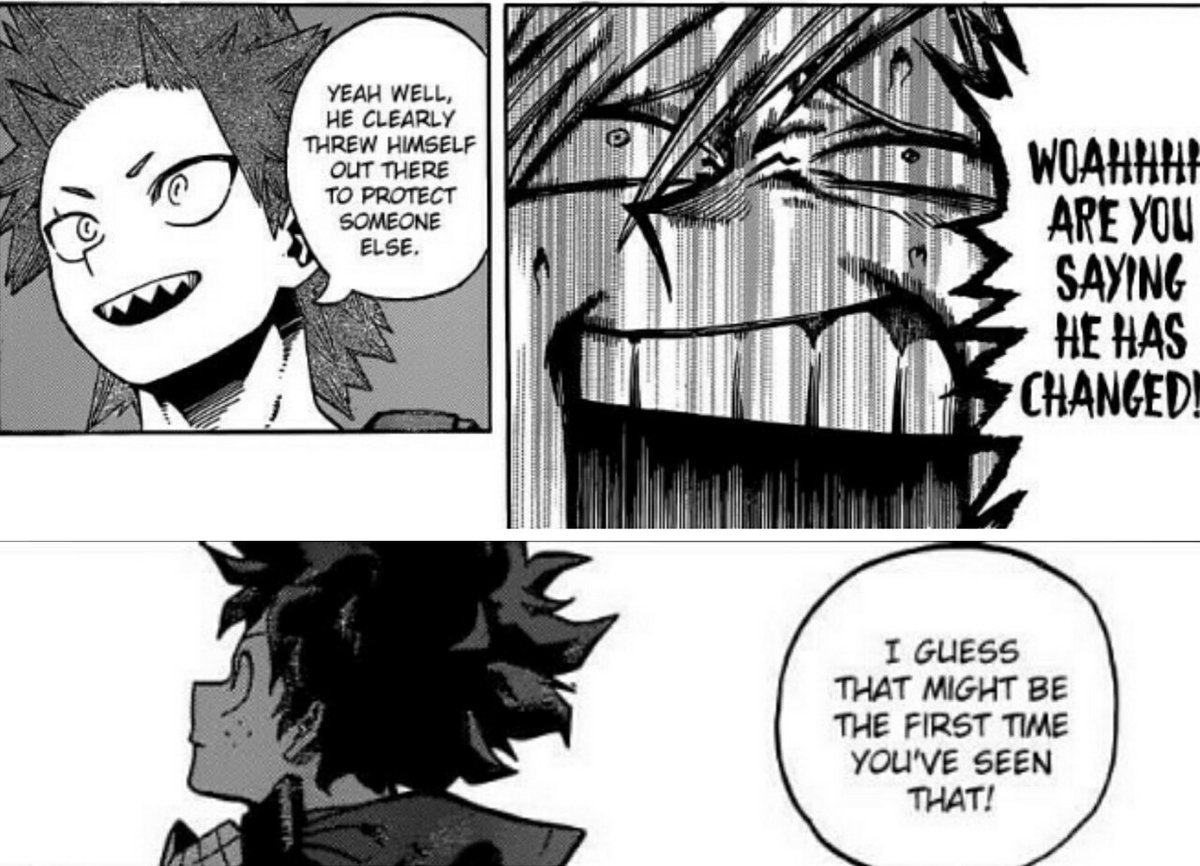 When the other students saw Bakugou protecting someone they all assumed that it was his first time doing so. However, Deku is the only one (except for All Might) who has seen Kacchan protect someone else and that is himself, that happened during Deku and Kacchan VS All Might