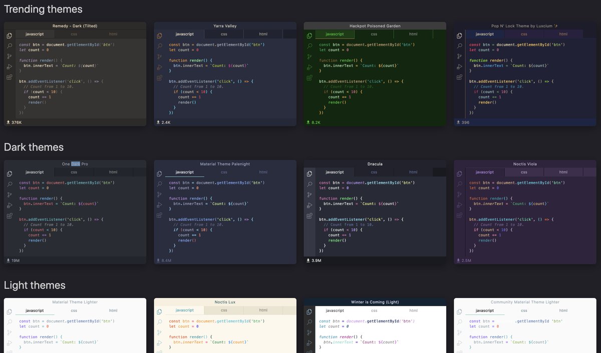 engineeraru's tweet photo. モチベーションを上げるために、VSCodeのテーマを変えるのがオススメ。
このサイトのテーマ一覧を見て、好きな配色を探すと良いですよ！
https://t.co/32XuOJGPTv

個人的にはOneDarkProが好き😊
長時間画面を見ても疲れ��くいのは黒背景だと思います👍
https://t.co/38ROSEoYYw

#デイトラ #vscode https://t.co/gX0oiWfhbk