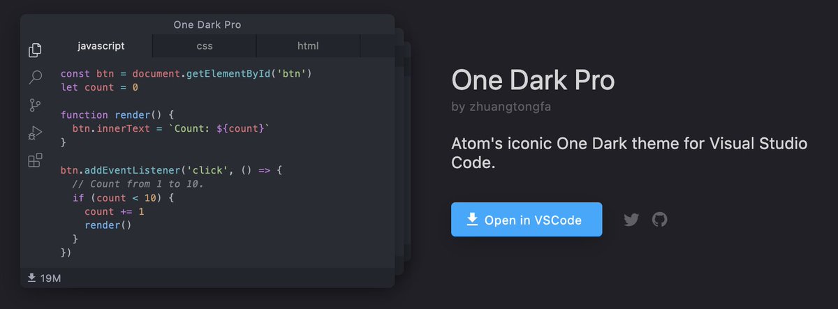 engineeraru's tweet photo. モチベーションを上げるために、VSCodeのテーマを変えるのがオススメ。
このサイトのテーマ一覧を見て、好きな配色を探すと良いですよ！
https://t.co/32XuOJGPTv

個人的にはOneDarkProが好き😊
長時間画面を見ても疲れ��くいのは黒背景だと思います👍
https://t.co/38ROSEoYYw

#デイトラ #vscode https://t.co/gX0oiWfhbk