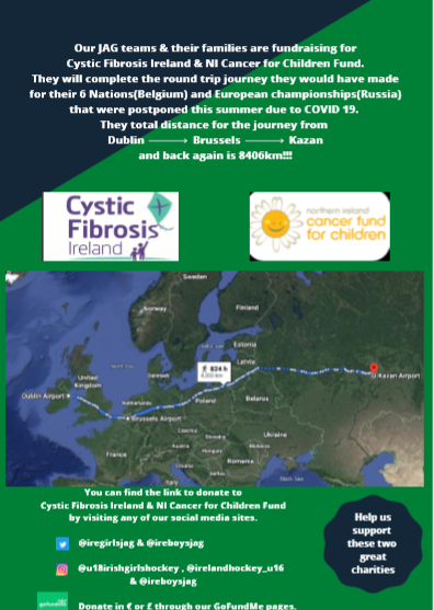 (1/2) Please support our JAG teams who are fundraising for the month of May for @CancerFundChild & @cf_ireland . The JAG teams are running 8406km the distance they would have travelled to Belgium and Russia for their tournaments this summer.