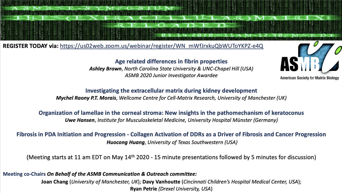 amsocmatbio's tweet photo. (EC)Matrix Reloaded E-symposium #sneakpeek: Please meet Mychel Morais @MychelMorais1, Postdoc with @RLWczyk in @WTCCMR! He will be telling us about #kidney #matrisome during #development.
T-1week! #excited #ScienceNoBoundaries #ASMBeHome
Register here๐
https://t.co/J7pDx00Ng8 https://t.co/1FrFKCESOp