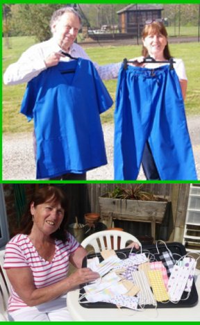 RC_Ingatestone's tweet photo. Sally Pudney, member of “WRINGS” [Wives of Rotarians- Ingatestone], has sewn 7 scrubs for Broomfield &amp; 200+ masks for local Hospices. Initial contact was via #Brentwood  #Rotary and through her local #Ingatestone Brownies Group. A wonderful contribution. @RIE1240 https://t.co/x9P0pkrFQT