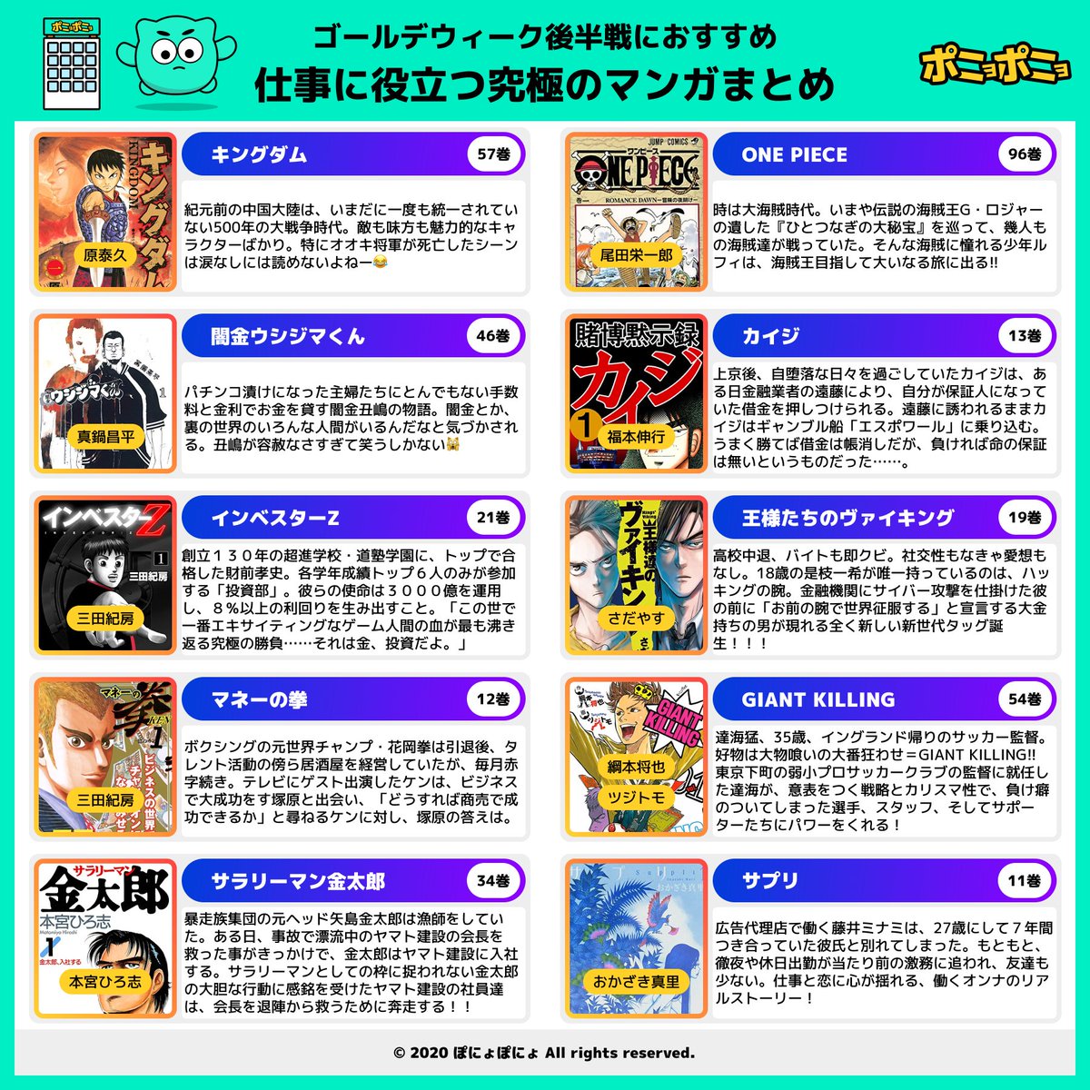 ponyoru_web's tweet photo. ゴールデンウィーク後半線に読みたい「仕事の役に立つ究極のマンガ」をまとめたよ🤟
みんなのおすすめマンガも教えてほしいなー🙏 https://t.co/NeejMTBtNG