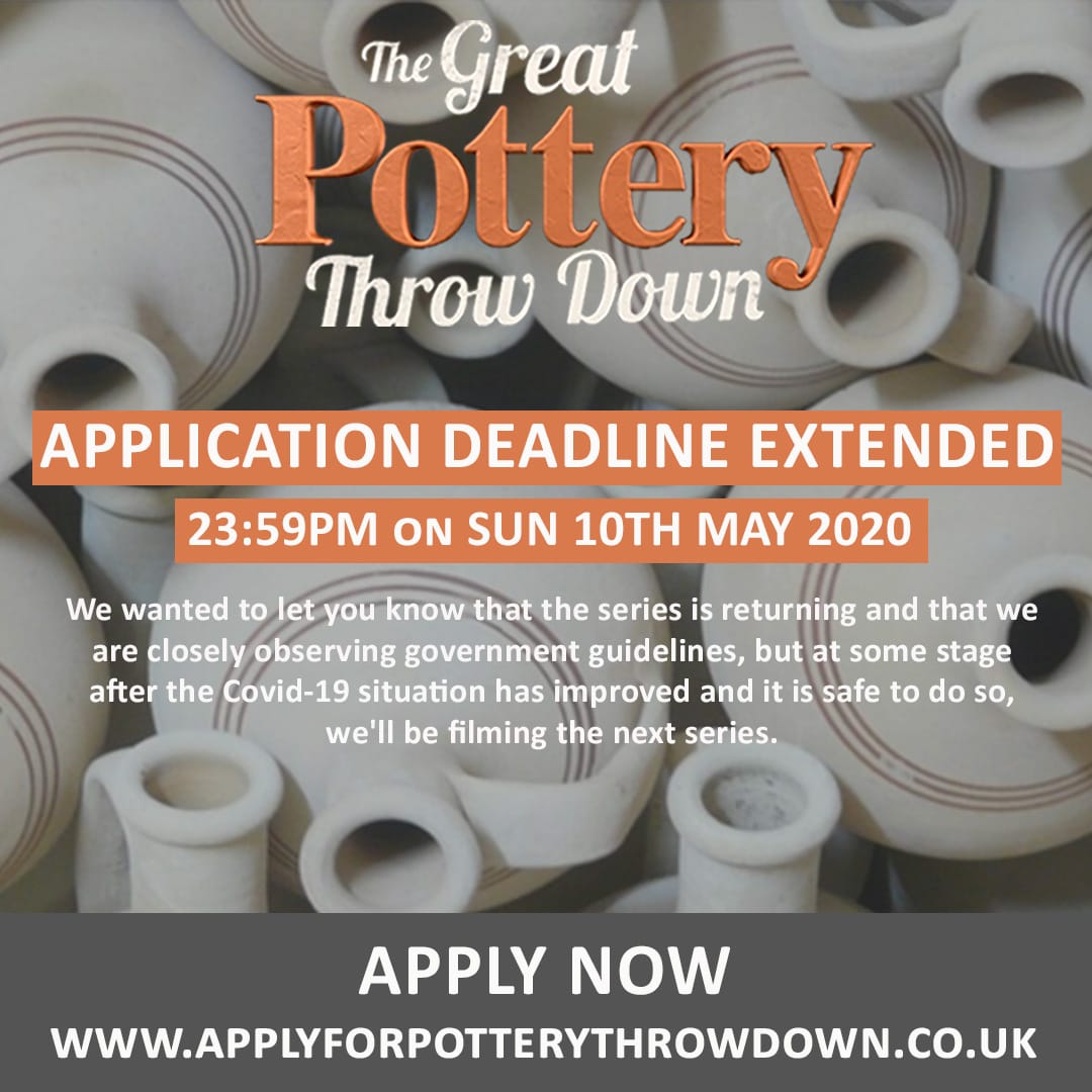 DEADLINE EXTENDED - You now have just over 3 DAYS to get your applications turned, trimmed and submitted! 

Apply here: pottery.take-part.co.uk 🏺

GOOD LUCK! 

#TGPTD #potterythrowdown #pottery #ceramics #homepotter