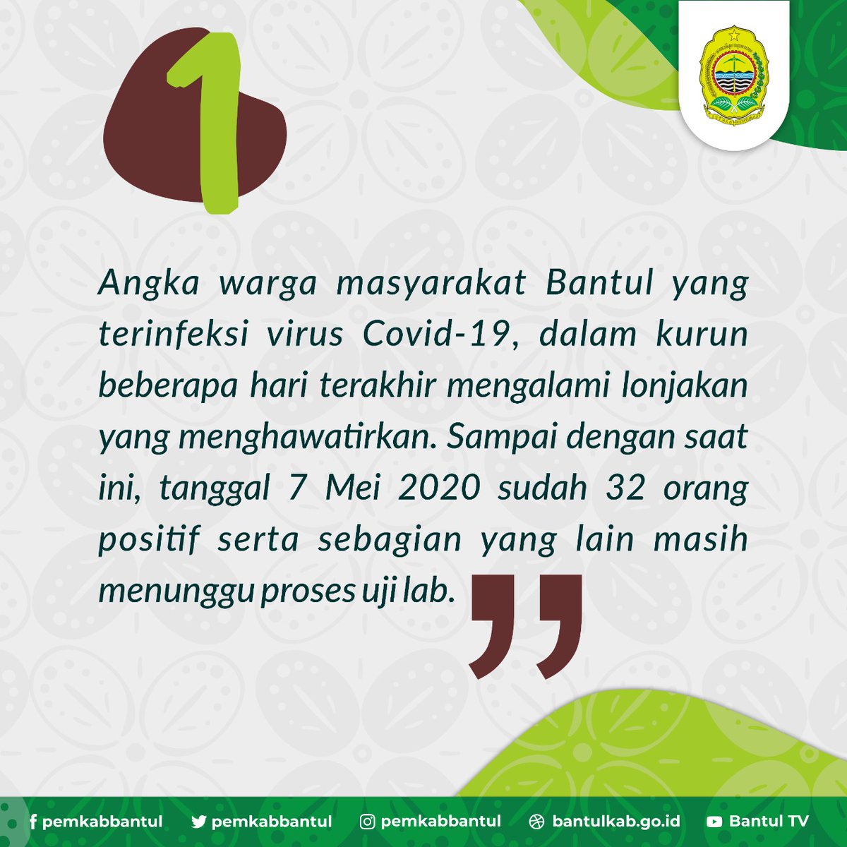 pemkabbantul's tweet photo. Sehubungan dengan upaya bersama oleh semua komponen di Kabupaten Bantul, untuk menekan penyebaran COVID 19, kami sampaikan beberapa hal sebagai berikut :

#BantulBisa
#BersamaLawanCovid19 https://t.co/iKSdoibqM3