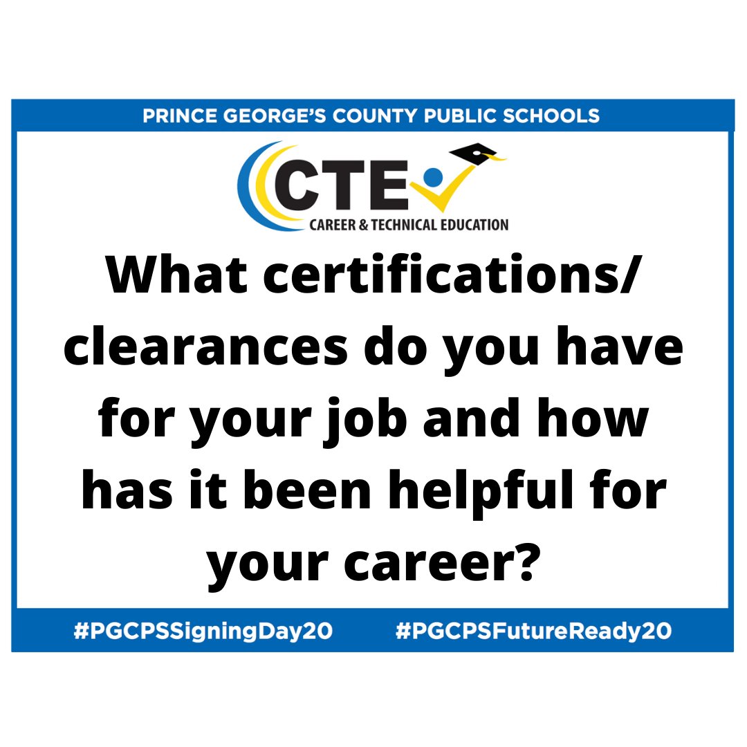 PGCPSCTE's tweet photo. For Career Signing Day, share your words of wisdom and support for our 2020 Graduates who are joining the workforce!
Please reply using A3 & use #LearningThatWorks, #PGCPSSigningDay20, #PGCPSFutureReady20.
@PGCPS https://t.co/yM0fIpfPFr