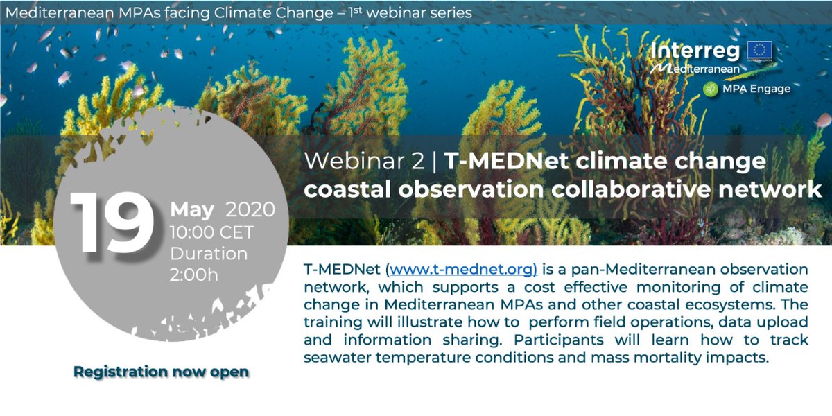 MPA4Change's tweet photo. In our 2nd #TrackCCimpacts webinar you will see how to track #seawatertemperature conditions and #massmortalityimpacts together with #T-MEDNet. Learn with @nat_bensoussan and @JGarrabou to perform field operations and more. Link: https://t.co/RZhyRbbGUN
@NetworksMpa #MPAEngage https://t.co/8tEB6DxGGU