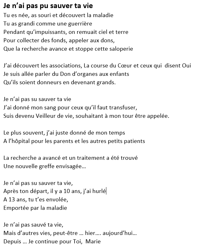 Voici un nouveau poème "je n'ai pas pu sauver ta vie" pour le concours littéraire Trans-Forme . Merci à vous tous!
#CDC2020
#dondorganes
#sap4all
#courseducoeur
#sapducoeur
#chacunaunsuperpouvoir
<a href="/Sapducoeur/">SAP du ❤</a>

<a href="/aymerichamac/">Aymerichamac</a>

<a href="/ocoustere/">olivier coustere</a>