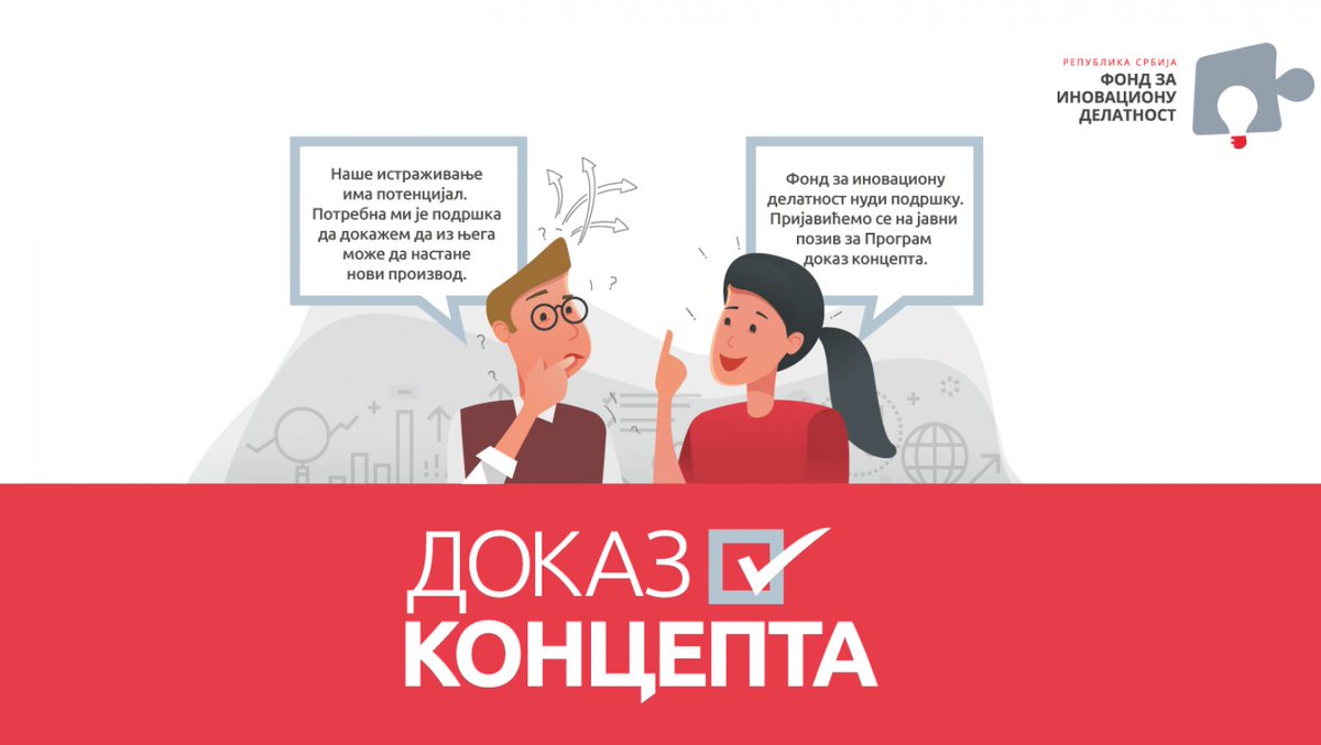 Javni poziv za Program dokaz koncepta se nastavlja!
Prijavljivanje je do 15. jun, 2020. godine do 15 časova.
Svi zainteresovani podnosioci prijava mogu da se informišu o svemu što ih interesuje u vezi programa putem mejla poc@inovacionifond.rs
#PoC #inovacije #R&amp;D