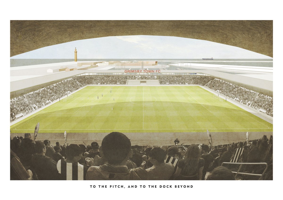 WaughThistleton's tweet photo. We're pleased to be able to share these early concept images of a proposed new #community #stadium for .@officialgtfc
The stadium is seen as pivotal to plans for the redevelopment of the historic #fishdock site & the Listed #IceFactory.
#GTFC #Mariners #football #EFL #grimsby https://t.co/QyCNuMdpjb
