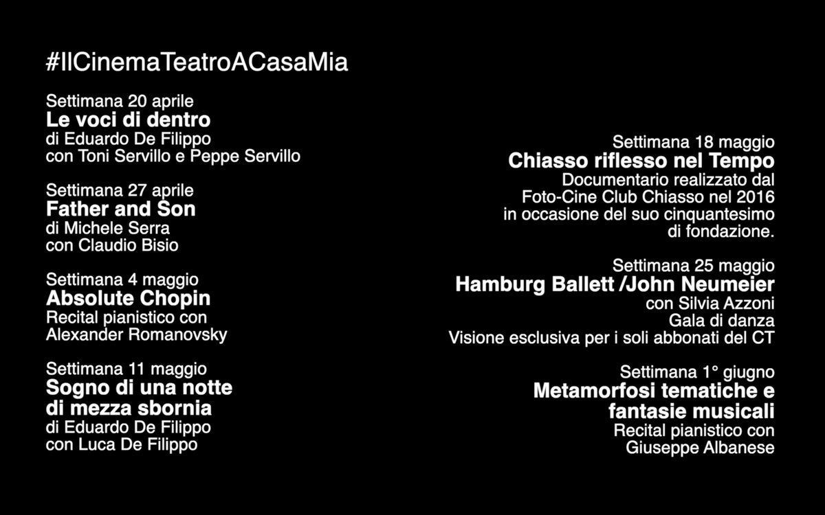 ChiassoTeatro's tweet photo. #IlCinemaTeatroACasaMia https://t.co/ylXT2Xs49b