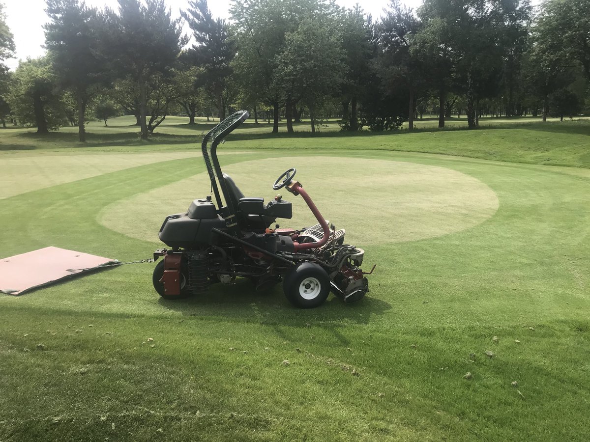Dgcrm1's tweet photo. Work being done in anticipation of opening in the next week or two. Regular cutting, with out of play areas of rough left longer as per maintenance guidelines. Greens vertidrained and top dressed and now being cut at 5mm https://t.co/BKkvAWuyTZ