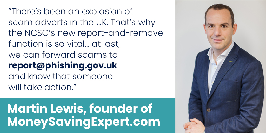NCSC's tweet photo. Received an email you’re not quite sure about? 

The Suspicious Email Reporting Service makes it easier than ever to flag suspicious emails and has already helped take down 300 malicious sites @MartinSLewis @MoneySavingExp 

https://t.co/Qhl8qZAN4M https://t.co/r3QjwrJg90