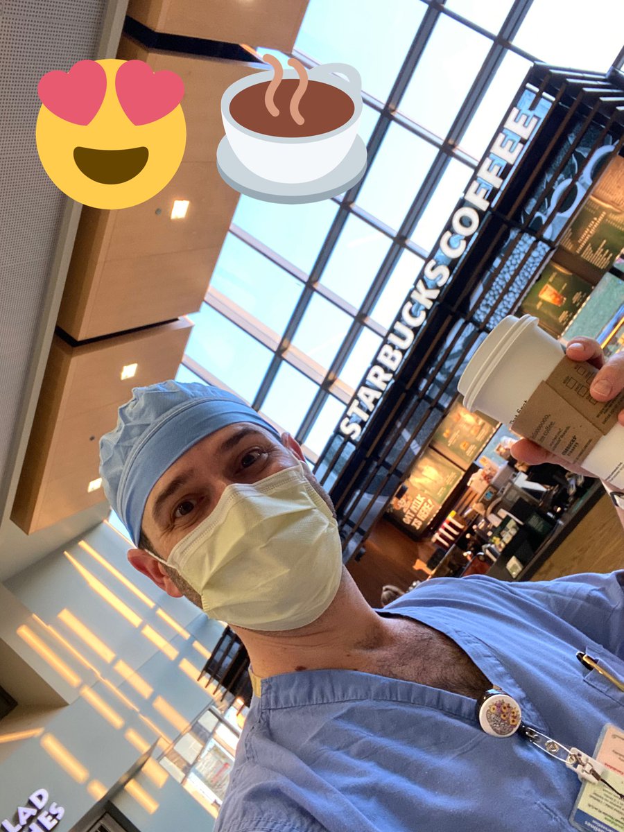 JustinSingerMD's tweet photo. After more than a month we welcome back our in hospital @Starbucks heroes fueling #HealthcareHeroes with the nectar of the gods! ☕️ ☕️☕️#StrokeAwarenessMonth #BrainTumorAwarenessMonth #Neurosurgery #SpectrumNeuroscience https://t.co/FFqt0uCJQg