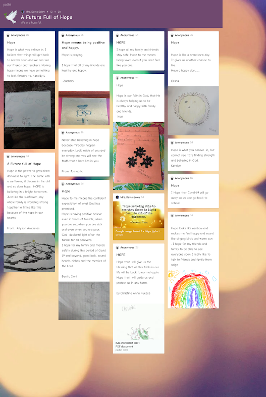 LesterBP_DPCDSB's tweet photo. Using Padlet to spread messages of Hope @DPCDSBSchools #pearsonproud #MyCatholicSchool #DPCDSB_IgnitingHope #CEW2020 https://t.co/MJfYZFTa7e