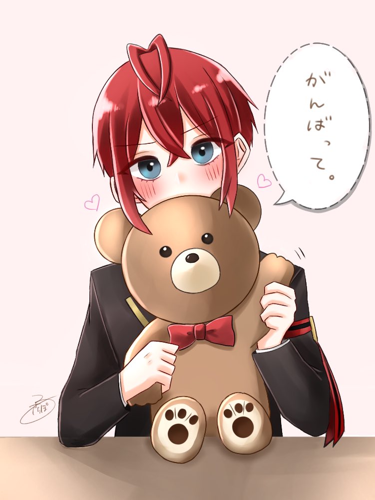 #ツイステファンアート 
#twstプラス 
「頑張って」ってくまのぬいぐるみで応援するリドルくん? 