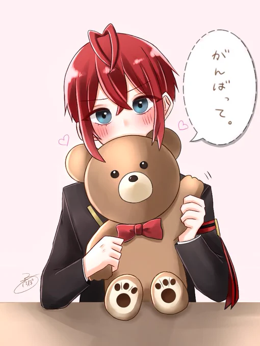 #ツイステファンアート 
#twstプラス 
「頑張って」ってくまのぬいぐるみで応援するリドルくん? 