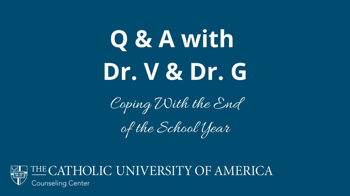 CUACounseling's tweet photo. Are you starting to feel the end-of-semester blues? Dr. V & Dr. G are here with another Q & A about why you might be feeling particularly down right now and how to cope with it! https://t.co/ty5g1D9LLI #catholicUcounseling #CatholicU #ThisIsCatholicU #CardinalCoping https://t.co/fkMK0L8zLg