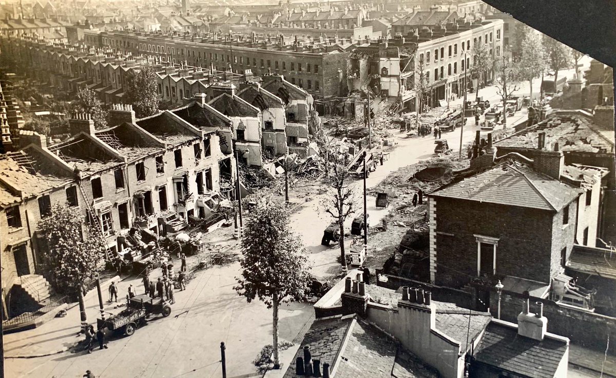 hi  @OldLondonW14 My grandma took this photo from her fire watching spot during the blitz. We think from Ravenscourt Road. I wonder if you can work out exact location? You can see all the bombed houses