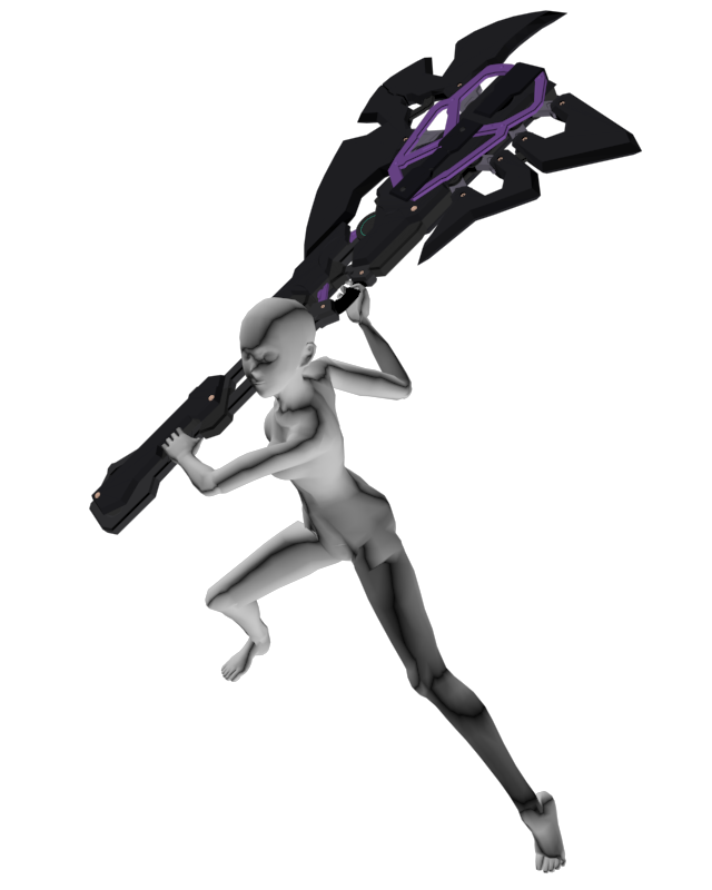Nidy 2d フィギュアメーカーさんにデザインを説明するために作ったヒュージアックスのモデル があったので ステラーさんの作ったフリーのキャラモデルに持たせてポージングテスト
