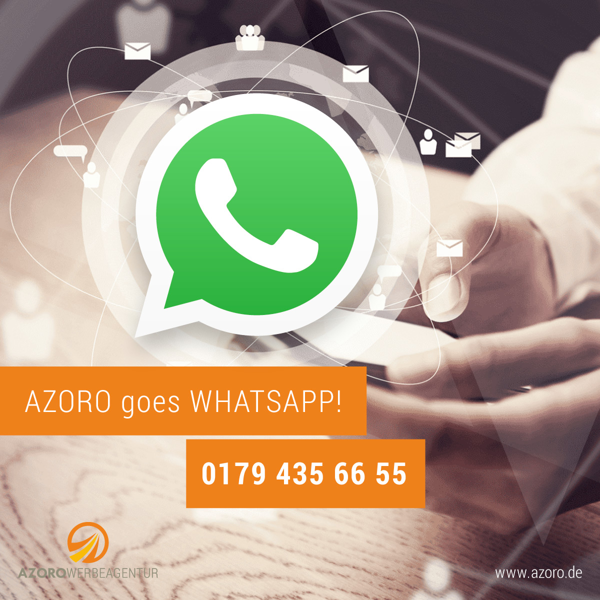 Azoro_Media's tweet photo. Ab sofort ist die Azoro Werbeagentur unter 0179 435 66 55 per WhatsApp für Sie erreichbar. Wir freuen uns auf Ihre Nachricht. https://t.co/6NbizFO6EA