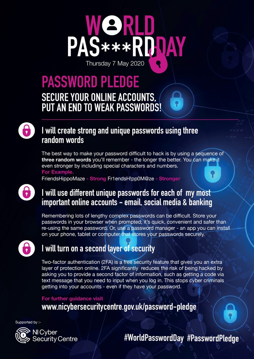 nihecommunity's tweet photo. We’re taking the #passwordpledge on #WorldPasswordDay2020 with @NICyberSC to help increase cyber security. For more advice and guidance on smart passwords, click here: https://t.co/AwA9bNqvJw https://t.co/9rB8zzDjCL