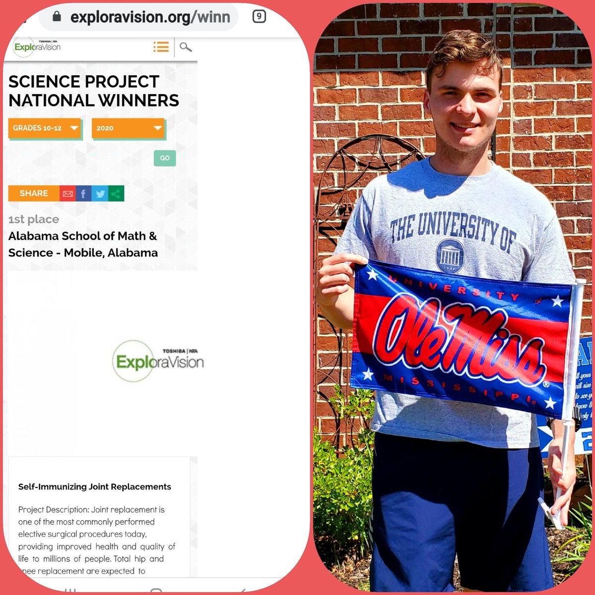 MelisaDotson11's tweet photo. 1st place National Science Fair! Thank you to @ToshibaScience_
Lookout @OleMissSAS @UM_Admissions as he's coming to you in August! Chemistry is his thing!!#asmsdragons https://t.co/8nPnAYzxTc