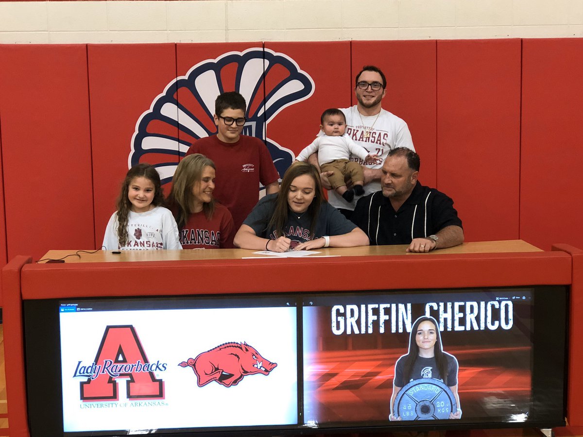 Deerfield HS senior Griffin Cherico signing to throw at the University of Arkansas for track and field. From 1A to the SEC. Deerfield has a population of 700 in its town and 49 students in its high school in extreme Western Kansas. Seniors in Kansas presented by @AmericanImp