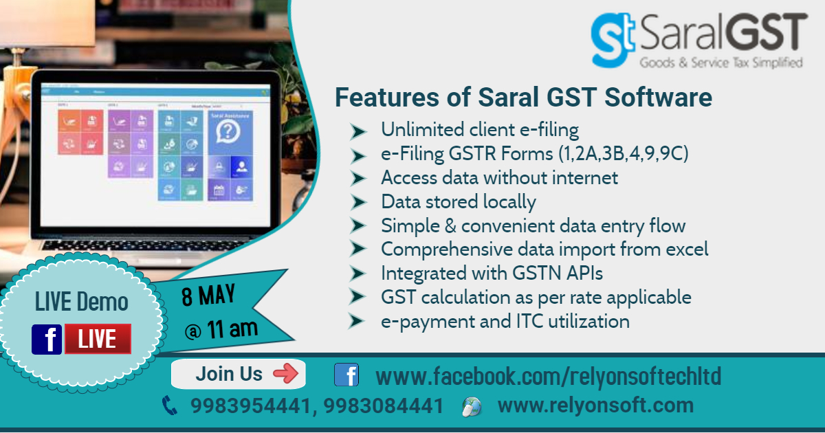 relyoncsd's tweet photo. Relyon softech Ltd. presenting Live demo by tomorrow on 8 may at 11 AM For GST software Please join us with below link to know how to make ease filings GST return from our software.
https://t.co/gVPefYNjUS
#saralgst #taxation #punjab #Rajasthan #gstfilings #Facebook #tax #taxwork https://t.co/QvZ52nJeML