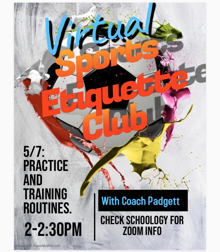 <a href="/SkylineJaguars/">Skyline Middle</a> hosting a Virtual Sports Etiquette Club.  The first session is today from 2:00 to 2:30pm.  They will run every Thursday at the same time.  Message us if interested. <a href="/RedClaySchools/">Red Clay Consolidated School District</a> <a href="/DIAA_Delaware/">DIAA</a>