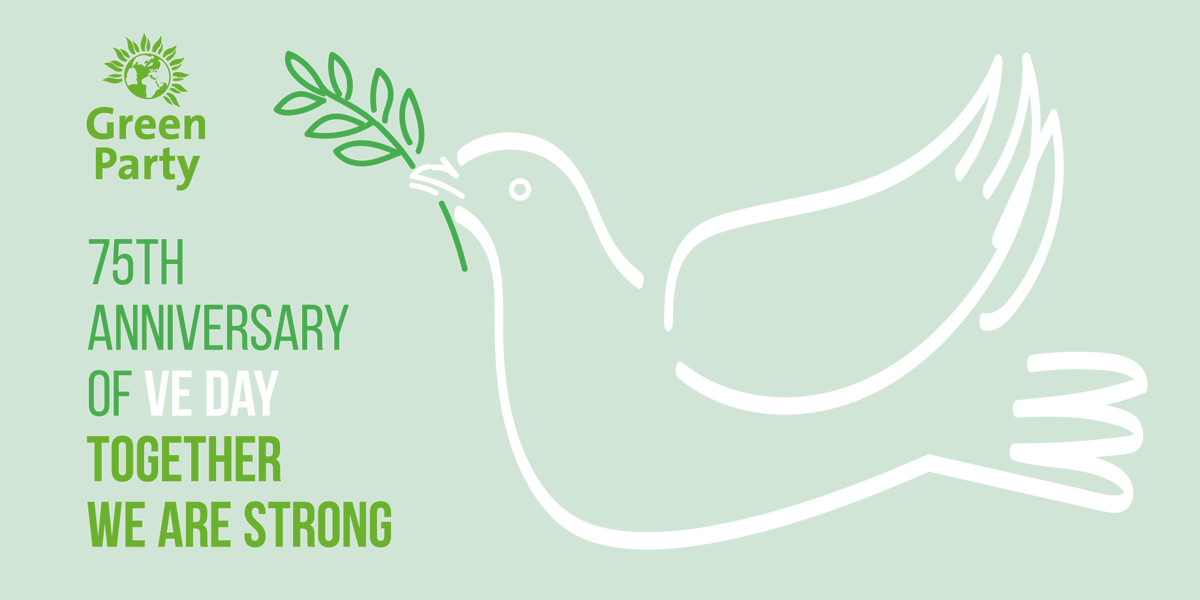 TheGreenParty's tweet photo. Today is a celebration of our collective strength - millions of people across Europe standing together against fascism, and winning. 

Today we remember them and celebrate the end of a dark period in history #VEDay75 #VEDay2020 https://t.co/leu5AgvnVZ