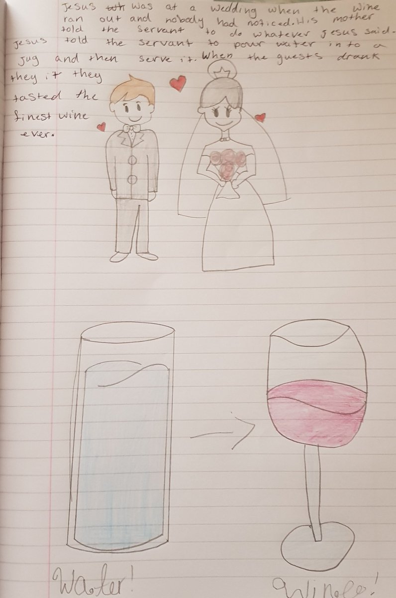 Ride Zafar (Yr 7) has sent in a beautiful recap of Jesus' first miracle for her RE ##homelearning <a href="/HarperGreen/">Harper Green School</a>