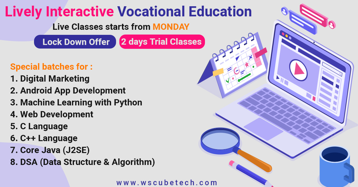 wscubetechindia's tweet image. Wscubetech conducting FREE live #classes daily to help in your preparation.
Stay tuned to this space.
Link : wscubetech.com
#ProgrammingClasses #OnlineClasses #FreeClasses #wscubetech #liveclass #onlinepreparation