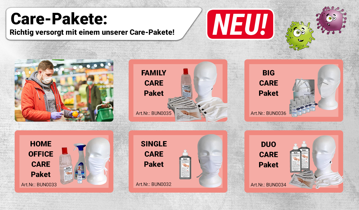 Schütze DICH! 
Die Virengefahr ist gerade in aller Munde. Damit es nicht zu einer Ansteckung kommt, kannst du präventiv tätig werden. Diese extra zusammengestellten Sets beinhaltet alles, was du zu deinem Schutz brauchst.
Schau doch mal rein: h.hoerhelfer.de/desinfektion-2