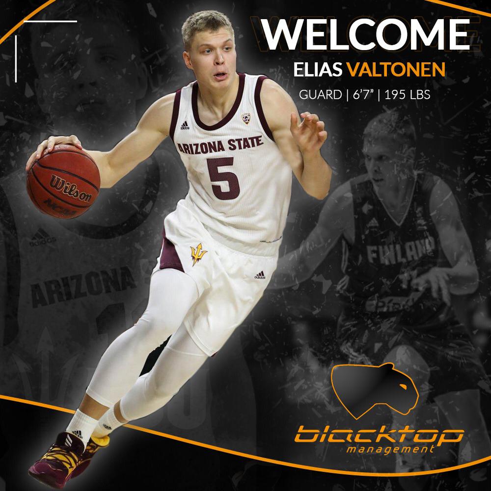 BlacktopMgmt's tweet photo. Elias Valtonen joins the Blacktop Family! The 6’7” Guard/Wing decided to leave Arizona State after his Sophomore year in order to pursue his Pro career. Great to start working together @EliasValtonen, Welcome to the ⚫️🔝Fam🔥! #blacktopfamily #loyaltyoveroyalty #fiba #susijengi https://t.co/e249kyAqoo
