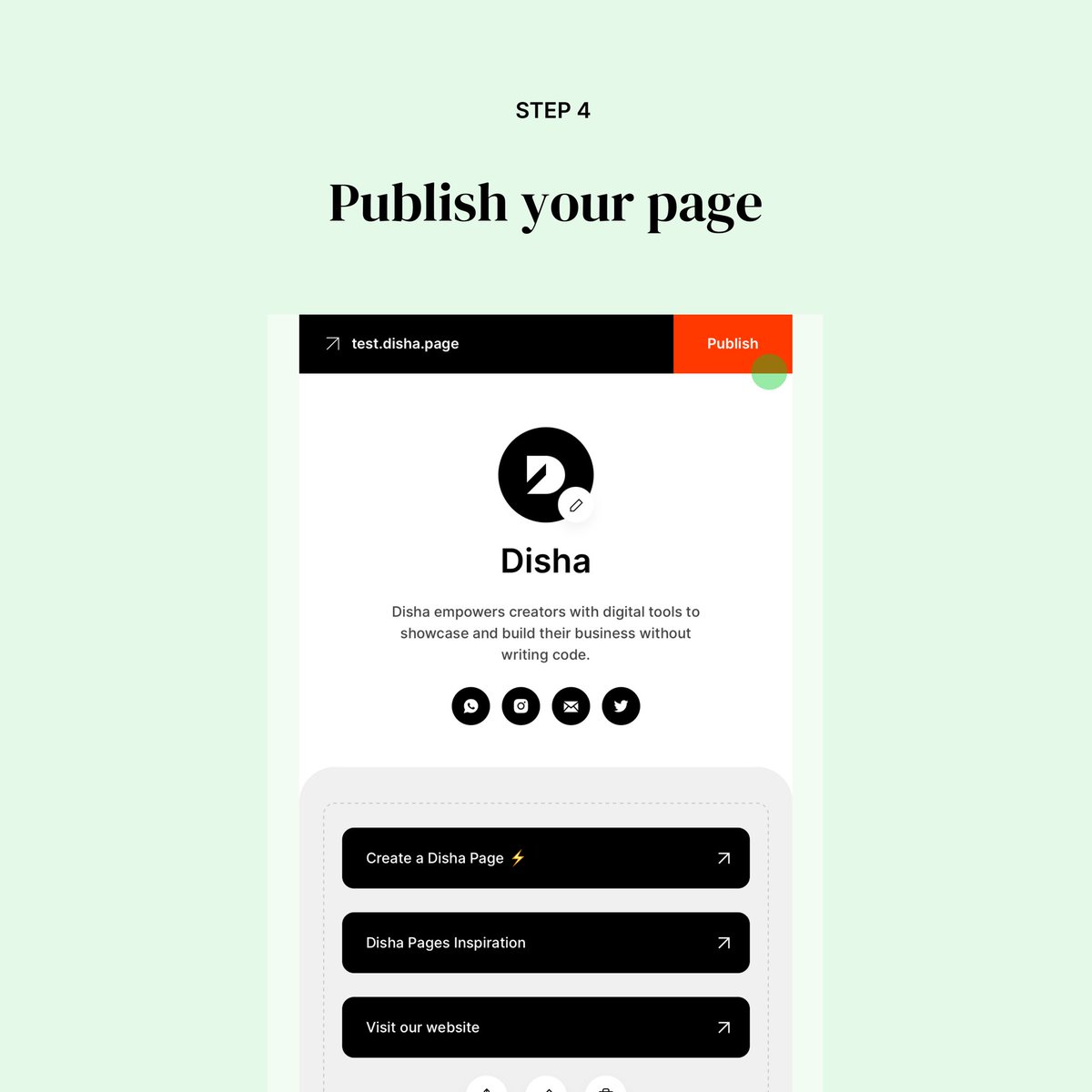 Those two steps would look like these:3. Publish the Page.4. Share the link with everyone and put it on all your social media platforms.So why is a one page site important?